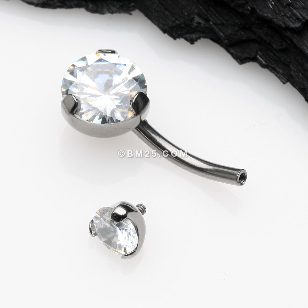 Detail View 3 of Implant Grade Titanium Internally Threaded Prong Set Belly Button Ring-Clear Gem
