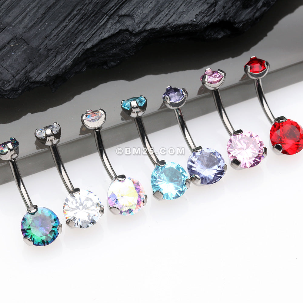 Detail View 4 of Implant Grade Titanium Internally Threaded Prong Set Belly Button Ring-Clear Gem