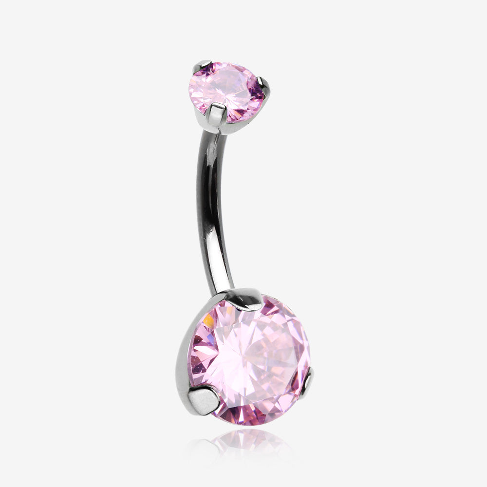 Implant Grade Titanium Internally Threaded Prong Set Belly Button Ring-Pink