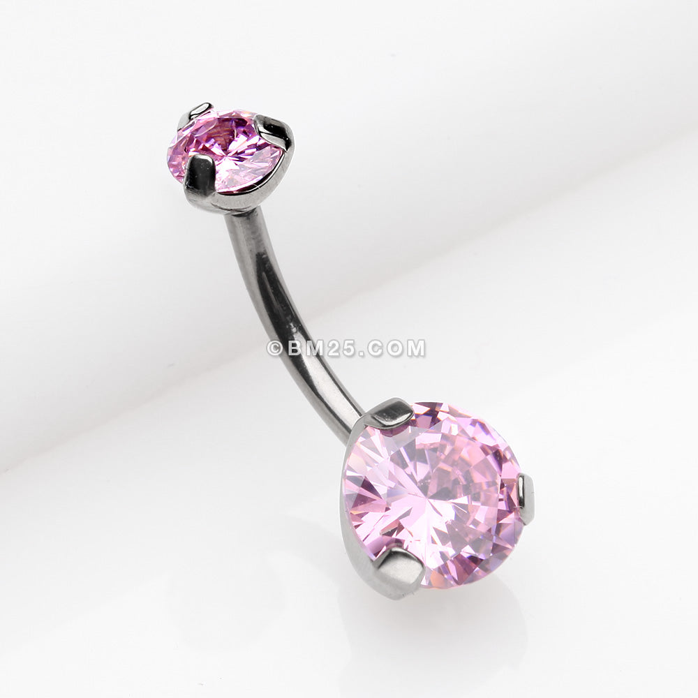 Detail View 2 of Implant Grade Titanium Internally Threaded Prong Set Belly Button Ring-Pink