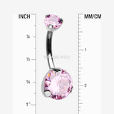 Detail View 1 of Implant Grade Titanium Internally Threaded Prong Set Belly Button Ring-Pink