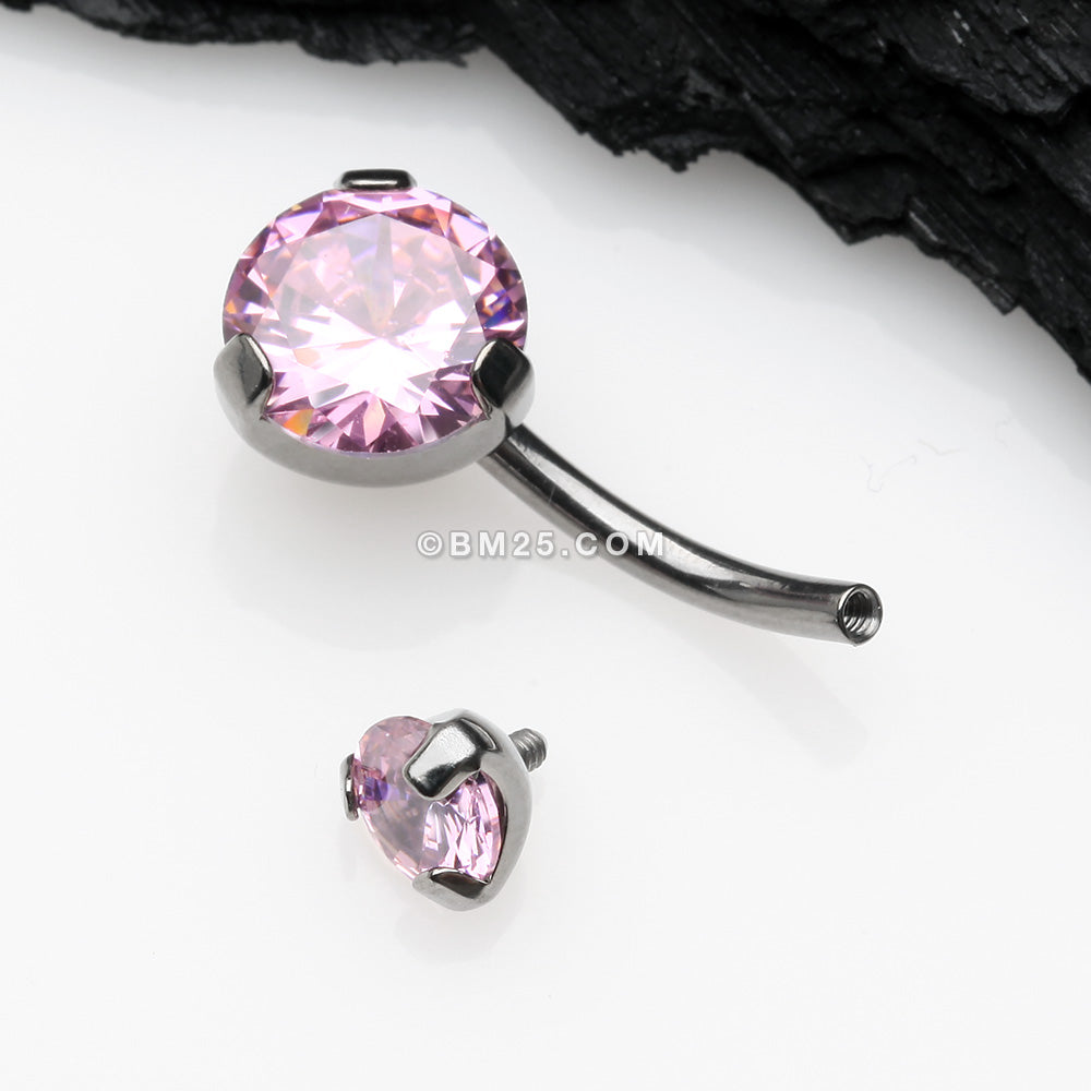 Detail View 3 of Implant Grade Titanium Internally Threaded Prong Set Belly Button Ring-Pink