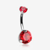 Implant Grade Titanium Internally Threaded Prong Set Belly Button Ring-Red