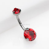 Detail View 2 of Implant Grade Titanium Internally Threaded Prong Set Belly Button Ring-Red