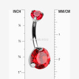 Detail View 1 of Implant Grade Titanium Internally Threaded Prong Set Belly Button Ring-Red