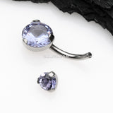 Detail View 3 of Implant Grade Titanium Internally Threaded Prong Set Belly Button Ring-Tanzanite
