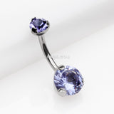 Detail View 2 of Implant Grade Titanium Internally Threaded Prong Set Belly Button Ring-Tanzanite