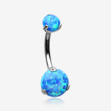 Implant Grade Titanium Internally Threaded Opal Prong Belly Button Ring-Blue Opal