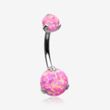 Implant Grade Titanium Internally Threaded Opal Prong Belly Button Ring-Pink Opal