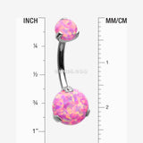 Detail View 1 of Implant Grade Titanium Internally Threaded Opal Prong Belly Button Ring-Pink Opal