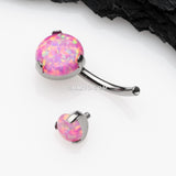 Detail View 3 of Implant Grade Titanium Internally Threaded Opal Prong Belly Button Ring-Pink Opal
