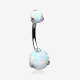 Implant Grade Titanium Internally Threaded Opal Prong Belly Button Ring-White Opal