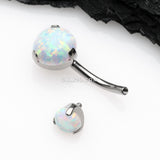 Detail View 3 of Implant Grade Titanium Internally Threaded Opal Prong Belly Button Ring-White Opal