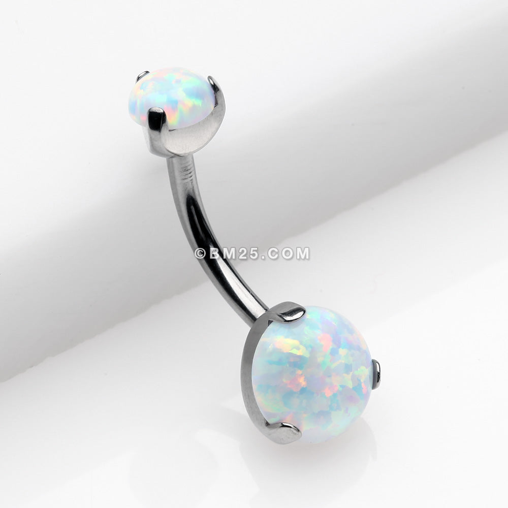 Detail View 2 of Implant Grade Titanium Internally Threaded Opal Prong Belly Button Ring-White Opal