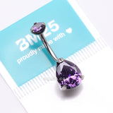 Detail View 4 of Implant Grade Titanium Internally Threaded Teardrop Prong Set Belly Button Ring-Purple