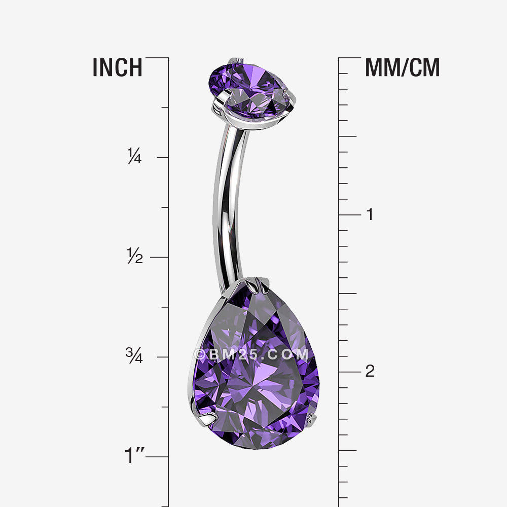 Detail View 1 of Implant Grade Titanium Internally Threaded Teardrop Prong Set Belly Button Ring-Purple