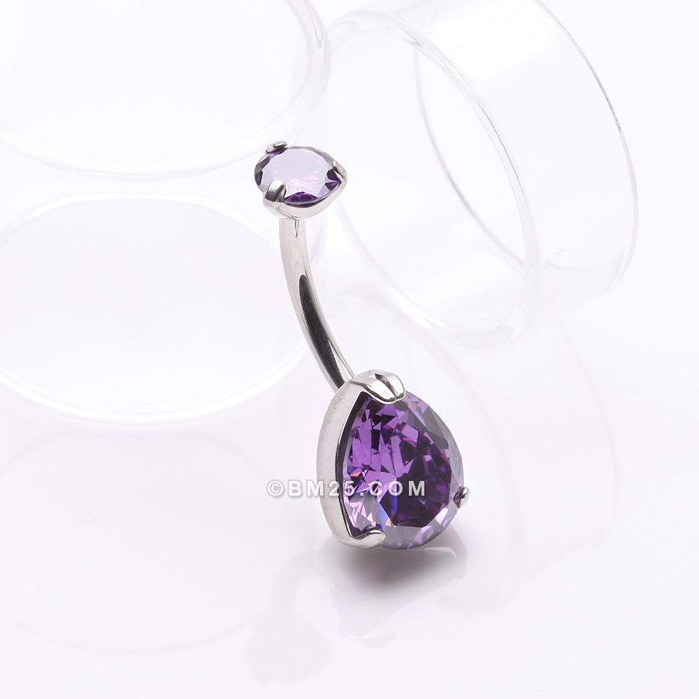 Detail View 2 of Implant Grade Titanium Internally Threaded Teardrop Prong Set Belly Button Ring-Purple