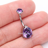 Detail View 3 of Implant Grade Titanium Internally Threaded Teardrop Prong Set Belly Button Ring-Purple