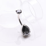 Detail View 2 of Implant Grade Titanium Internally Threaded Teardrop Prong Set Belly Button Ring-Black