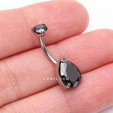 Detail View 3 of Implant Grade Titanium Internally Threaded Teardrop Prong Set Belly Button Ring-Black