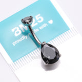 Detail View 4 of Implant Grade Titanium Internally Threaded Teardrop Prong Set Belly Button Ring-Black