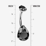 Detail View 1 of Implant Grade Titanium Internally Threaded Teardrop Prong Set Belly Button Ring-Black