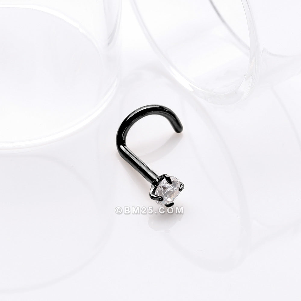 Detail View 1 of Implant Grade Titanium Blackline Gem Sparkle Prong Set Top Nose Screw Ring-Clear Gem
