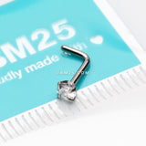 Detail View 2 of Implant Grade Titanium Round Prong Set Sparkle Gem Top L-Shaped Nose Ring-Clear Gem