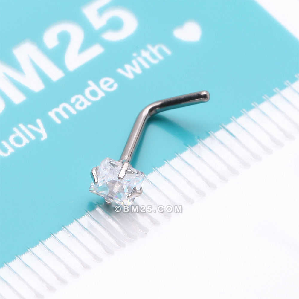 Detail View 3 of Implant Grade Titanium Prong Set Square Gem Top L-Shaped Nose Ring-Clear Gem