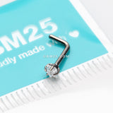 Detail View 2 of Implant Grade Titanium Star Prong Set Sparkle Gem Top L-Shaped Nose Ring-Clear Gem