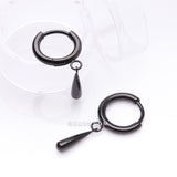 Detail View 1 of A Pair of Implant Grade Titanium Blackline Huggie Hoop Teardrop Dangle Earring