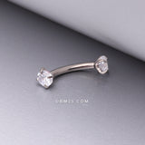Detail View 1 of Implant Grade Titanium Prong Set Gem Sparkles Internally Threaded Curved Barbell-Clear Gem