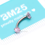 Detail View 3 of Implant Grade Titanium Prong Set Gem Sparkles Internally Threaded Curved Barbell-Pink