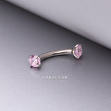 Detail View 1 of Implant Grade Titanium Prong Set Gem Sparkles Internally Threaded Curved Barbell-Pink