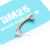 Detail View 3 of Implant Grade Titanium Rose Gold Prong Set Gem Sparkles Internally Threaded Curved Barbell-Clear Gem