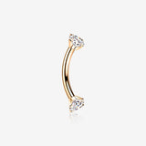 Implant Grade Titanium Rose Gold Prong Set Gem Sparkles Internally Threaded Curved Barbell-Clear Gem