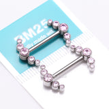 Detail View 3 of A Pair of Implant Grade Titanium Sparkle Ray Internally Threaded Nipple Barbell-Pink