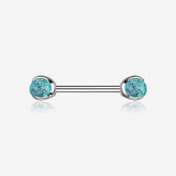 A Pair of Implant Grade Titanium Turquoise Stone Ball Claw Prong Internally Threaded Nipple Barbell