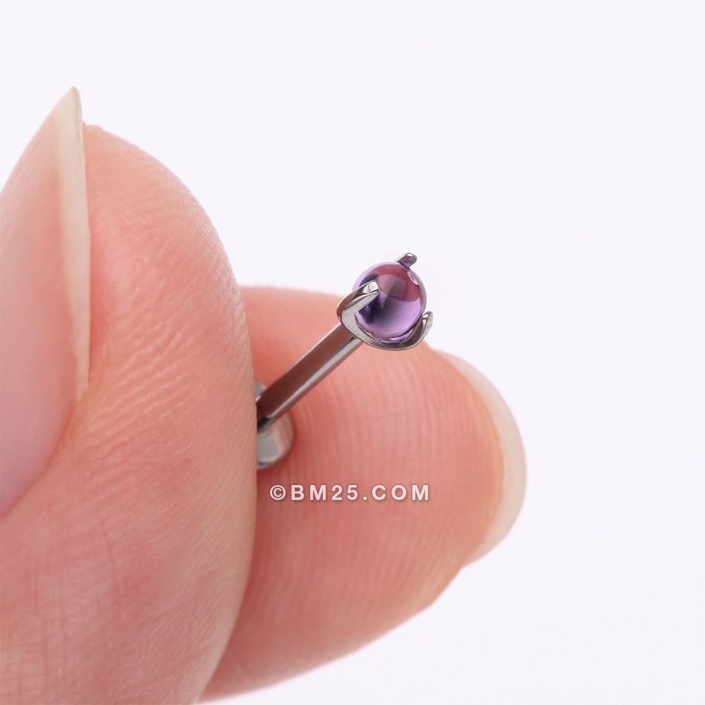 Detail View 2 of Implant Grade Titanium Amethyst Stone Ball Claw Prong Internally Threaded Flat Back Labret