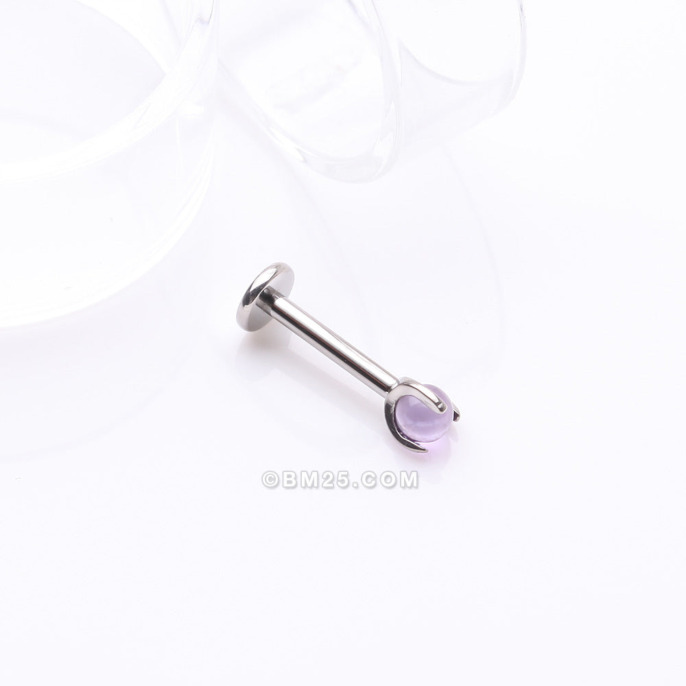 Detail View 1 of Implant Grade Titanium Amethyst Stone Ball Claw Prong Internally Threaded Flat Back Labret