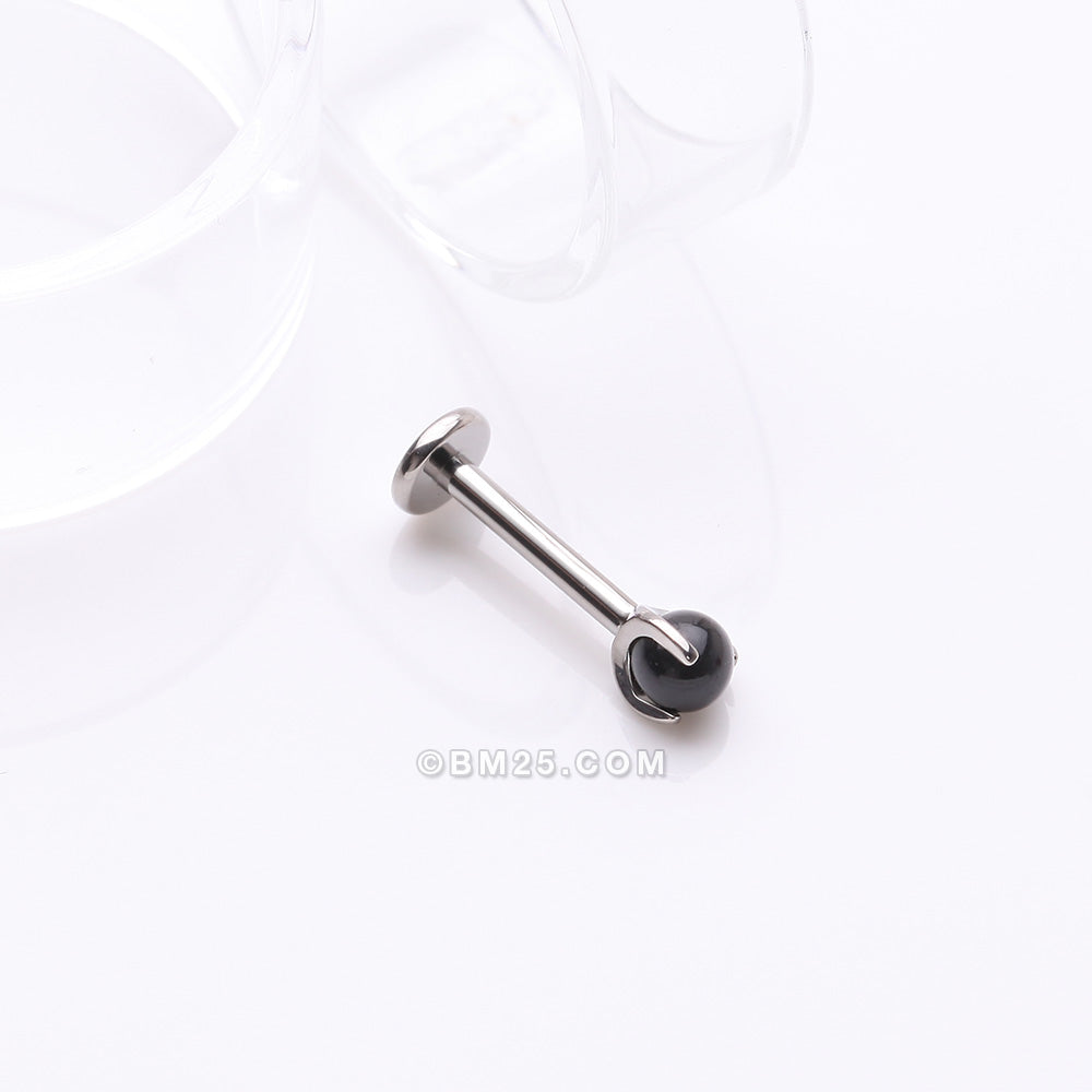 Detail View 1 of Implant Grade Titanium Black Onyx Stone Ball Claw Prong Internally Threaded Flat Back Labret