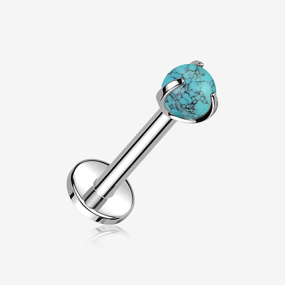 Implant Grade Titanium Turquoise Stone Ball Claw Prong Internally Threaded Flat Back Labret
