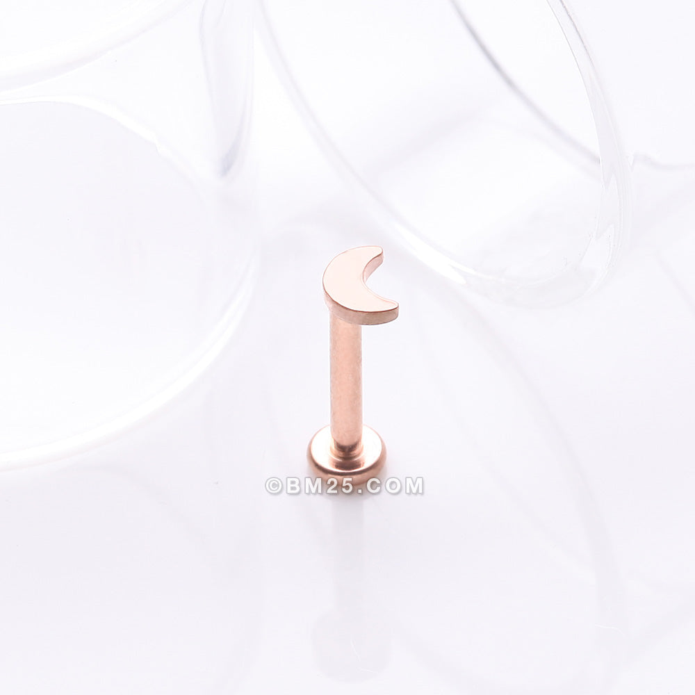 Detail View 1 of Implant Grade Titanium Rose Gold Crescent Moon Top Internally Threaded Flat Back Stud Labret