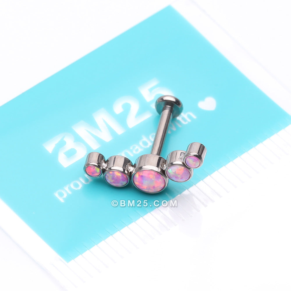 Detail View 3 of Implant Grade Titanium Journey Fire Opal Curve Top Internally Threaded Flat Back Stud Labret-Pink Opal