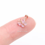 Detail View 2 of Implant Grade Titanium Rose Gold Butterfly Sparkle Internally Threaded Flat Back Stud Labret-Pink