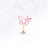 Detail View 1 of Implant Grade Titanium Rose Gold Butterfly Sparkle Internally Threaded Flat Back Stud Labret-Pink