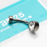 Detail View 4 of Implant Grade Titanium Internally Threaded Bezel Set Gem Belly Button Ring-Clear Gem