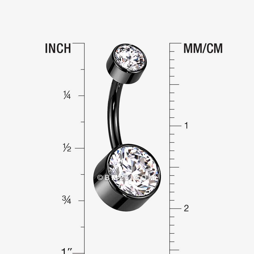 Detail View 1 of Implant Grade Titanium Blackline Internally Threaded Bezel Set Gem Belly Button Ring-Clear Gem