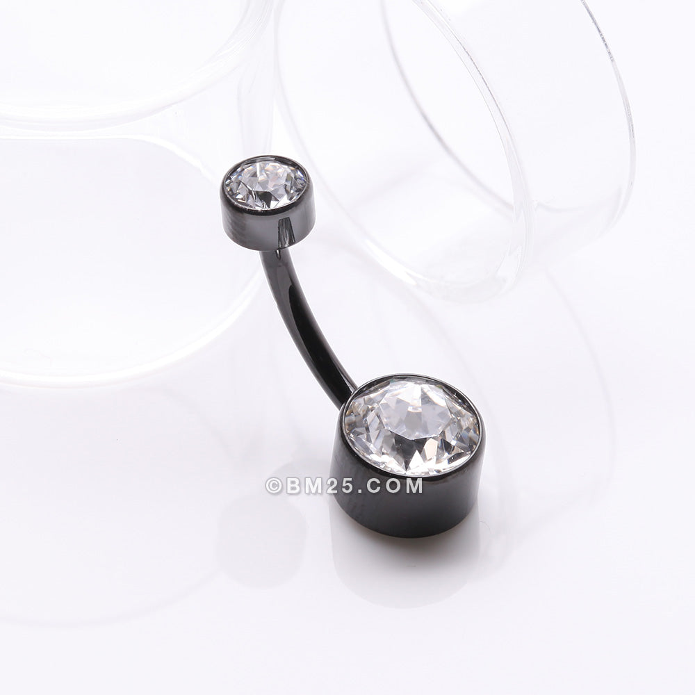 Detail View 2 of Implant Grade Titanium Blackline Internally Threaded Bezel Set Gem Belly Button Ring-Clear Gem