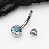Detail View 3 of Implant Grade Titanium Internally Threaded Bezel Set Gem Belly Button Ring-Aqua